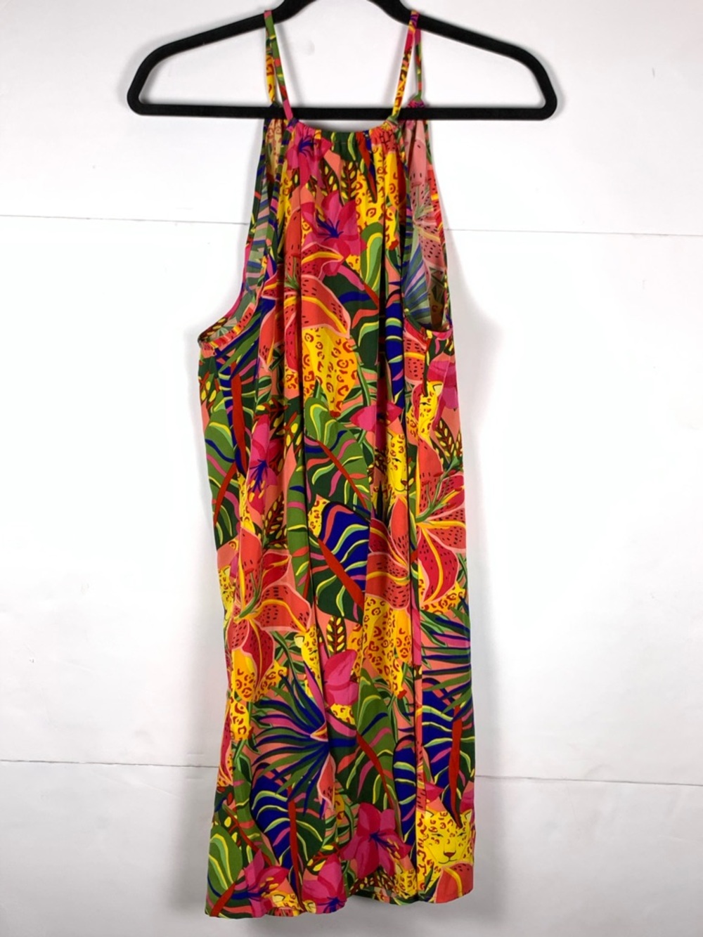SHEIN Dress Women L Tropical Floral Jungle Print Halter Tie Neck Midi - Picture 9 of 10